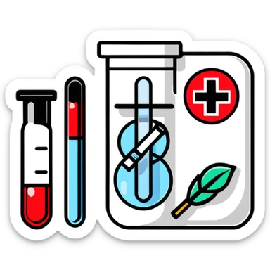 Friendly sticker design of sexual health clinic symbol with red cross, test tube, and heart icon sticker