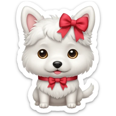 cute white dog with a bow sticker