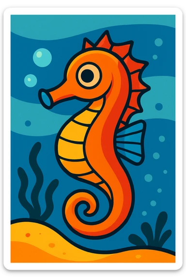 vibrant cartoon style seahorse sticker