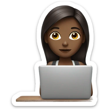 dark brown hair girl working remotely  sticker