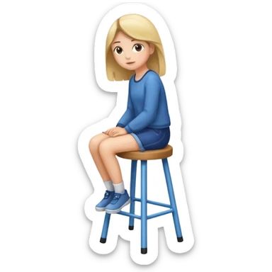 a girl is sitting on a stool facing whole body toward left side sticker