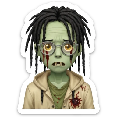 A young zombie boy with black dreads and glasses sticker