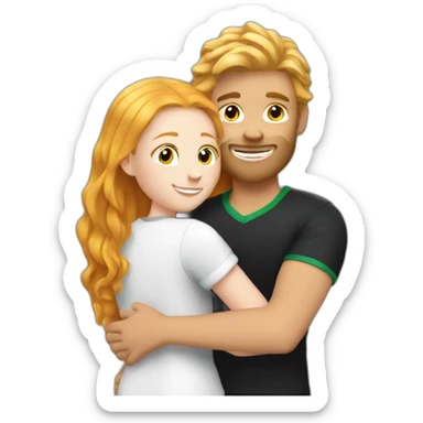 Blond soccer guy hugging ginger girl with long hair dress black sticker