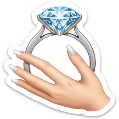 a hand holding a diamond engagement ring  sticker