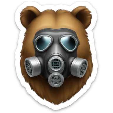 grizzly bear face wearing gas mask sticker