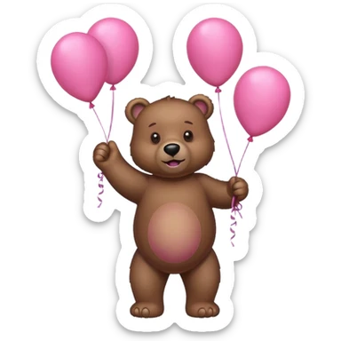 brown bear with pink balloons  sticker