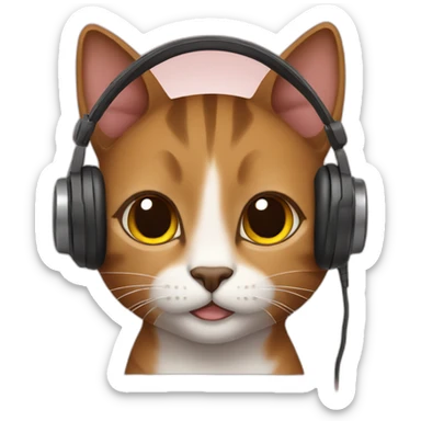 Brown cat wearing headphones sticker