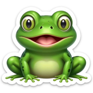 Very cartoony green frog with exaggerated features, big bulging cross-eyes, and long tongue sticking out, silly comic expression sticker
