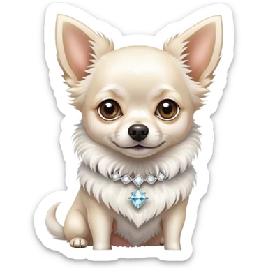 Elegant White hairy chihuahua with diamonds collar  sticker