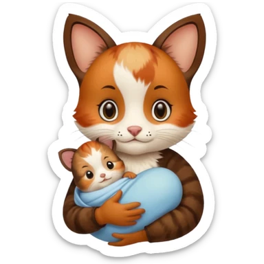 Calico critter holding a baby calico critter  sticker