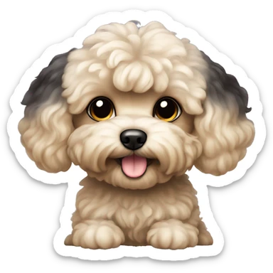 a small dog of the Maltipoo breed, it has large hanging ears, it is mainly black with a touch of beige sticker