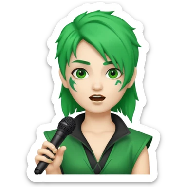green haired, warrior makeup, holding microphone, singing sticker