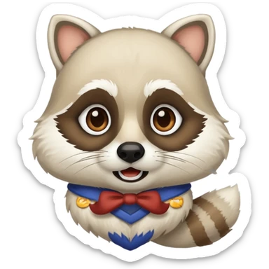 white racoon holding a human mustache sticker