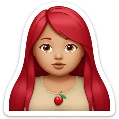 chubby tan skin girl with cherry red long straight hair sticker