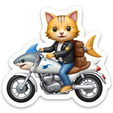 A shark with cats arms riding a motorbike with a leather jacket on  sticker