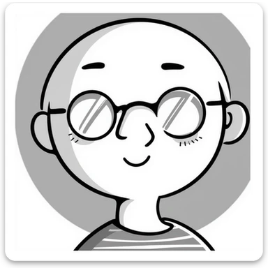 bald man with glasses, head with bright shine marks sticker