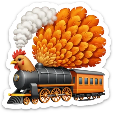 Chicken eating a train while the chicken is exploding sticker
