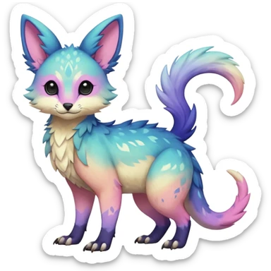 Feral Rare realistic edgy pretty beautiful handsome gorgeous pastel-gradient aesthetic colorful vibrant Vernid-Trico-species-Fakemon-creature by LiLaiRa, random markings, tufted ears, full body sticker
