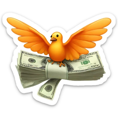 a bundle of money with orange wings sticker