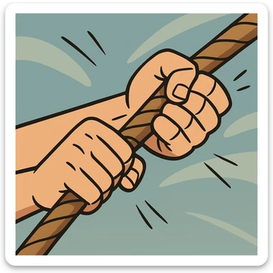 close-up of hands gripping a rope tightly, dynamic, action-focused sticker