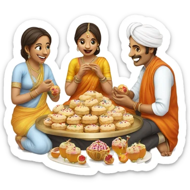 People of Jaipur lik to eat too many sweets. create emoji in which Jaipur man and women together eating the sweet dish  sticker