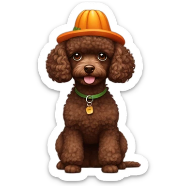 Dark brown toy poodle in pumpkin hat sticker