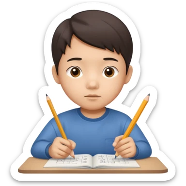 A Asian kid doing his math homework  sticker