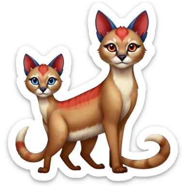 White and blue and red Asian painted anime-styled big-eyed shiny glorious divine marked exotic cool beautiful realistic caracal-civet-sergal-oncilla-animal-Fakémon-hybrid-fursona (full body) sticker