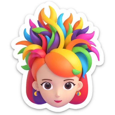 shiny 3D hairstyle with multiple colors sticker