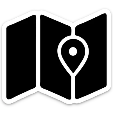 map icon, bold, minimal, solid black filled style sticker
