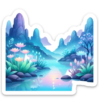 Ethereal dreamscape with pastel colors, bioluminescent nature, misty lighting, soft bokeh — whimsical and magical. sticker