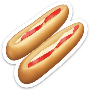 I'd like an emoji of a Baguette at an isometric angle, with the back end pointing to the bottom right of the image and the front end pointing to the top right of the image. On each side of the baguette, there should be french flags attached to the baguette simulating wings. sticker