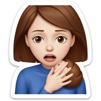 woman with brown hair choking herself sticker