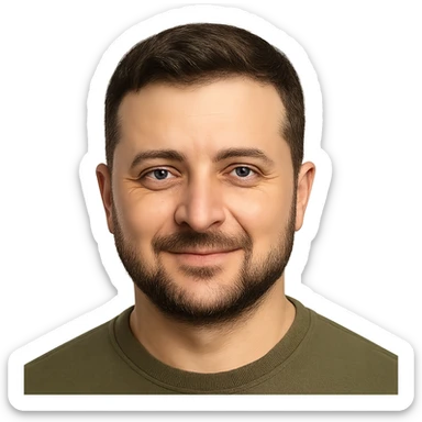 photorealistic emoji style portrait of Vladimir Zelensky with a friendly and approachable look sticker