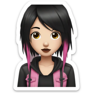 2007 emo girl with black hair and one pink strand grunge style sticker