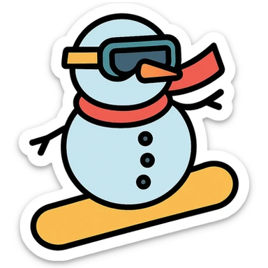 color outline icon style snowman with goggles snowboarding sticker
