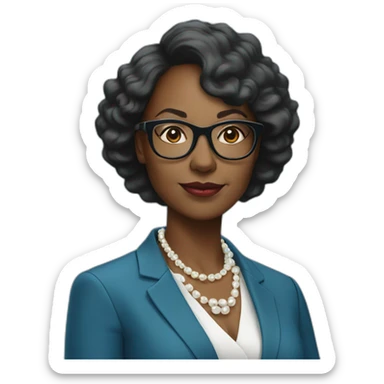 black woman ceo, black glasses, blue blazer, pearl necklace sticker