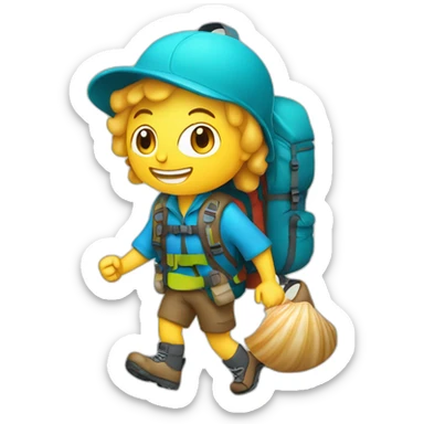Hiker with scallop shell on bag sticker
