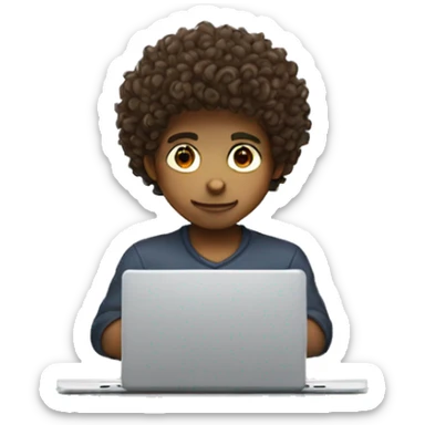 A boy with curly hair but behind the laptop, be a programmer sticker