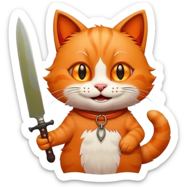 a smile cat, it's hands have a knife with blood sticker
