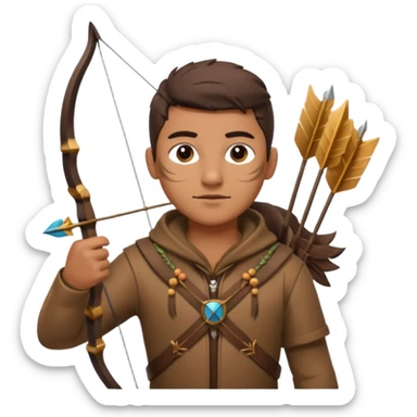 The classic hunter image with a bow and arrow on his back, dressed in brown with some animal made decorations sticker