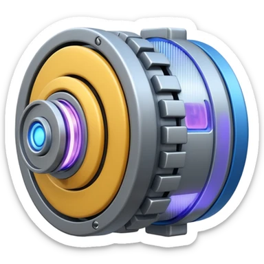 Powerful modern gray engine emoji, thick industrial metal body, rotating inner parts, glowing energy core. sticker