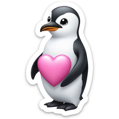 white penguin with pink heart sticker