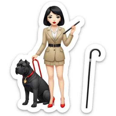 fashionable woman with red lips and black hair next to a Cane Corso dog sticker