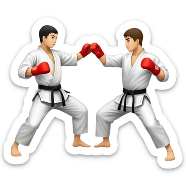Round emblem symbolizing striking martial arts. The emblem features two fighters in dynamic stances, one delivering a powerful punch while the other defends with a block. In the center, a stylized fist and foot crossed to represent the essence of striking.  sticker