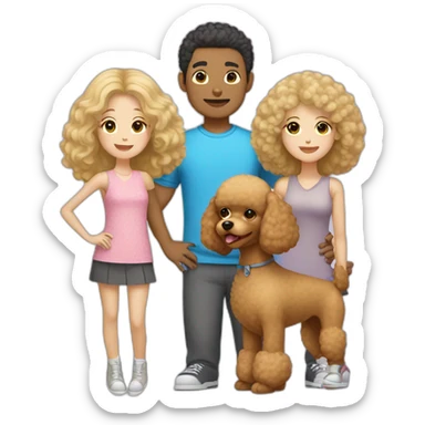 Family consisting of Asian man white blonde girl and fluffy brown toy poodle sticker