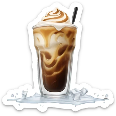 iced coffee drink with creamer in a clear glass with a swirl of creamer mixing in with ice cubes floating all through the drink  sticker