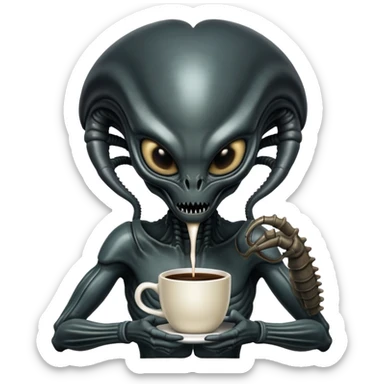 xenomorph alien drinking coffee sticker