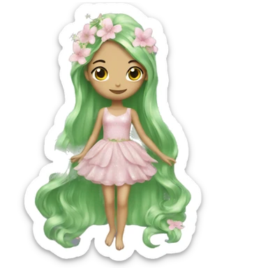 pale pink glitter fairy green dress long hair flowers  sticker