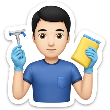 BLACK HAIR LIGHT SKIN MAN cleaning the toilet sticker